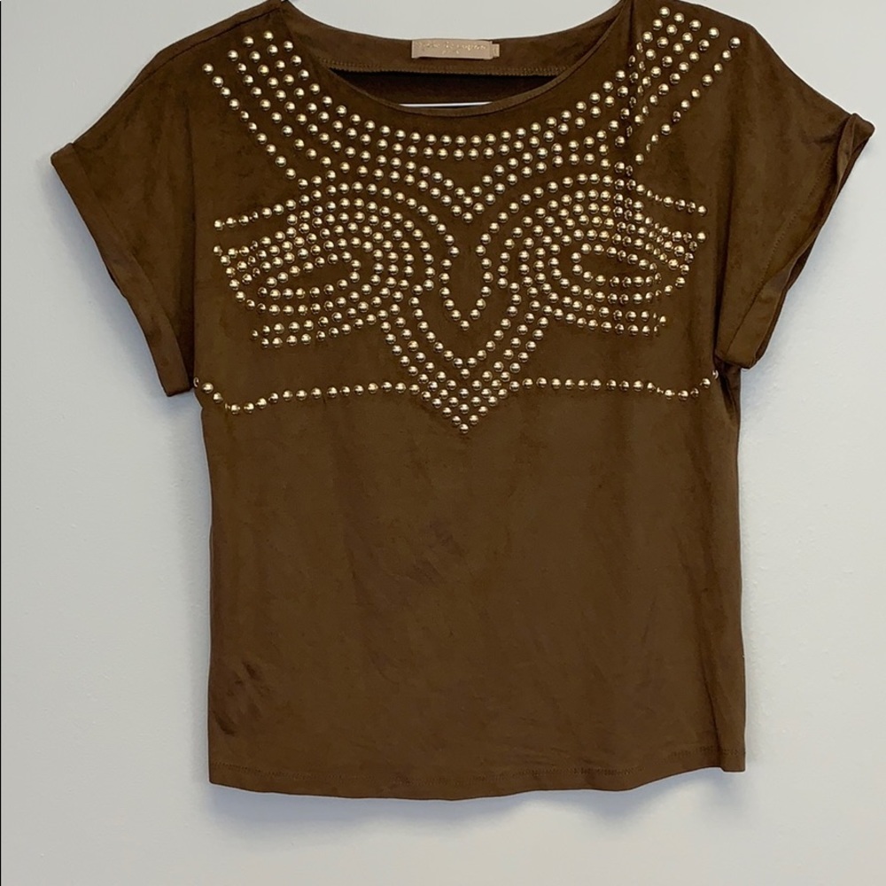 4/$20 Drole de copine  Brown suede shirt
